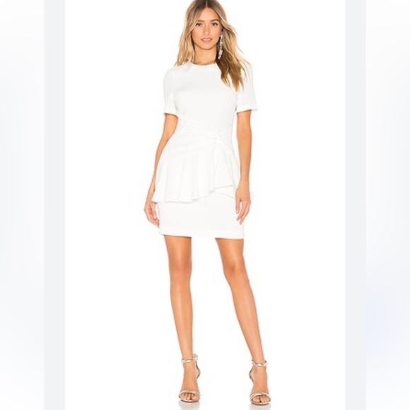 CINQ A SEPT Fontaine crepe peplum dress IVORY 4 - Picture 3 of 9